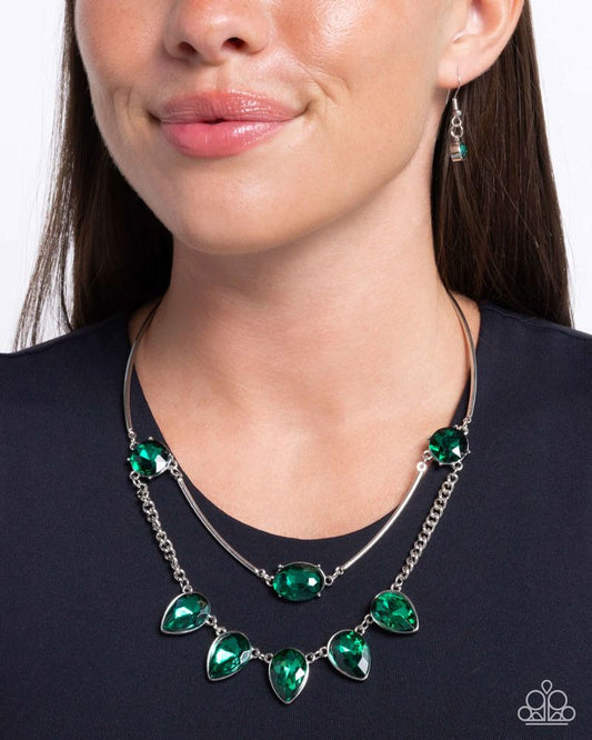 Confident Cascade - Green Gem Silver Short Necklace