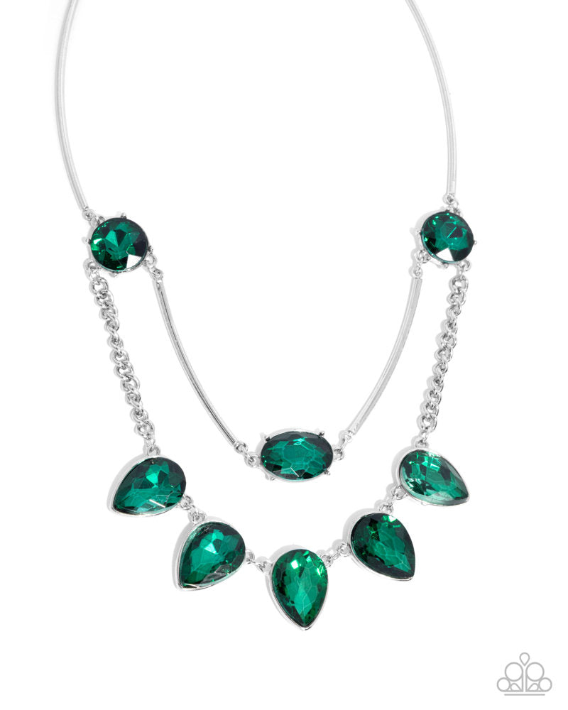Confident Cascade - Green Gem Silver Short Necklace