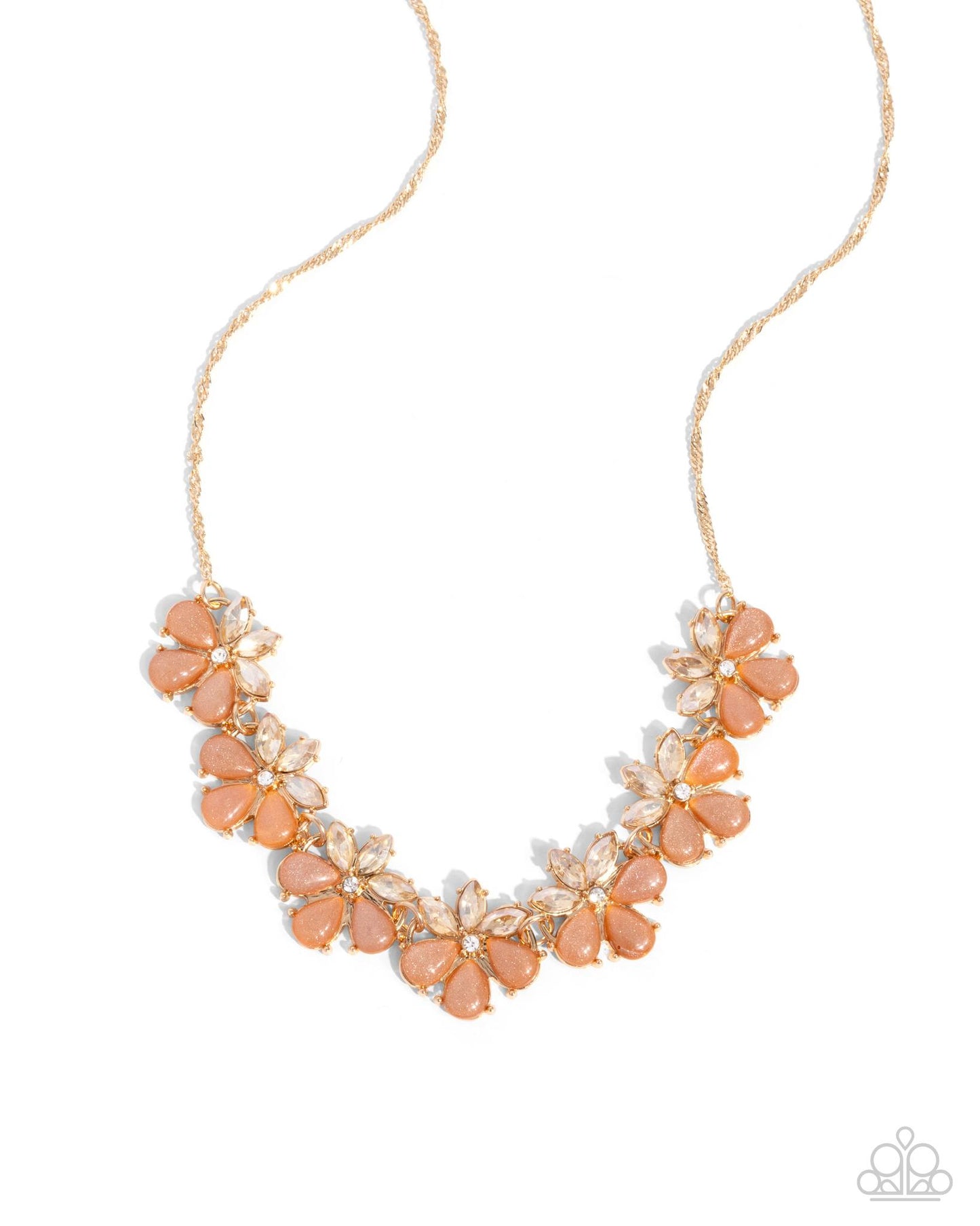 Consistent Chic - Orange Gem Floral Gold Short Necklace