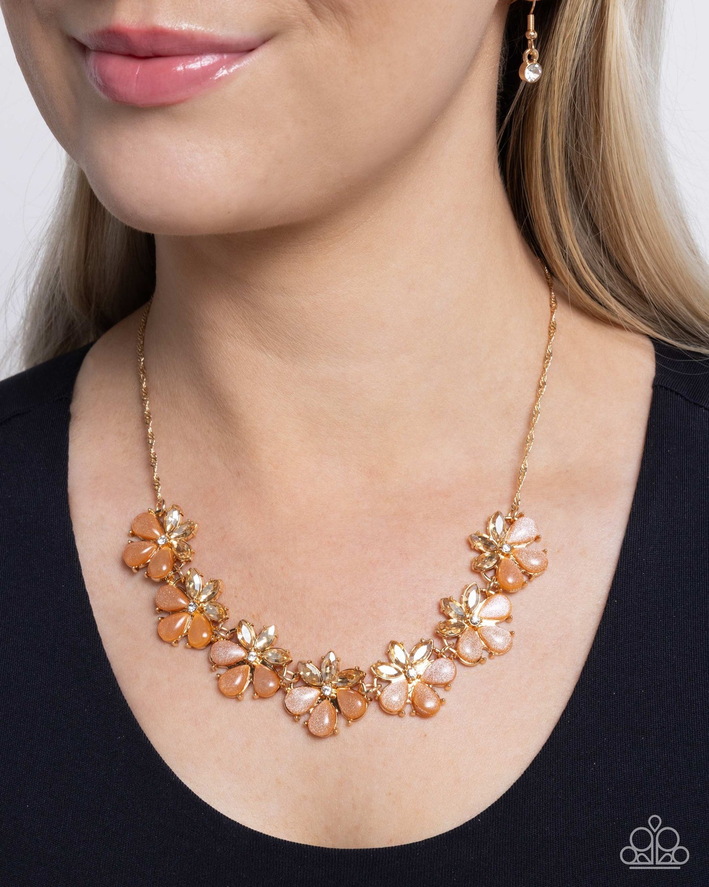 Consistent Chic - Orange Gem Floral Gold Short Necklace