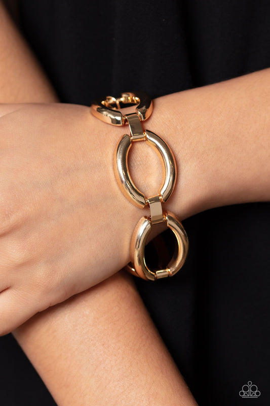 Constructed Chic - Gold Oval Link Clasp Bracelet