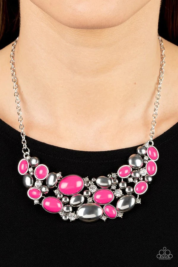 Contemporary Calamity - Pink and Silver Bead Short Necklace