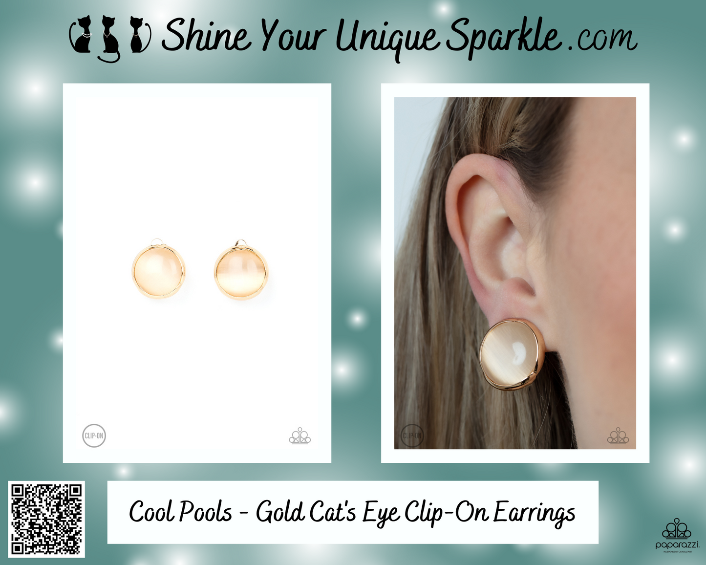 Cool Pools - Gold Cat's Eye Clip-On Earrings