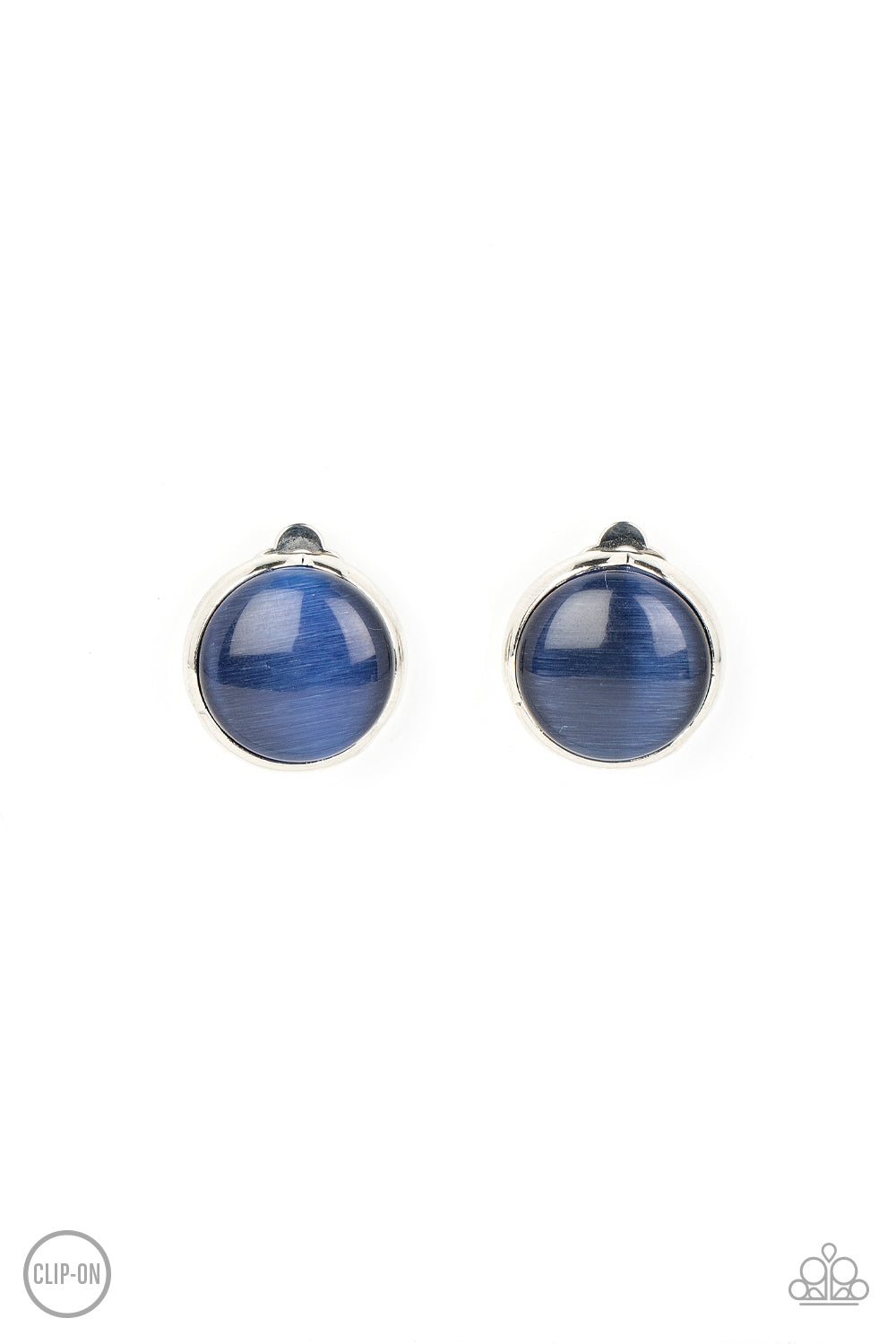 Cool Pools - Blue Cat's Eye Silver Clip-On Earrings