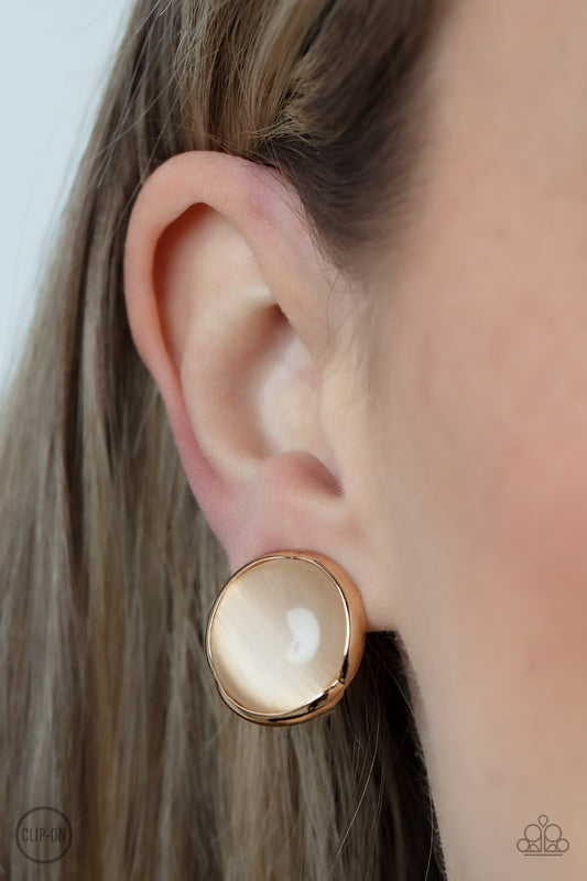 Cool Pools - Gold Cat's Eye Clip-On Earrings