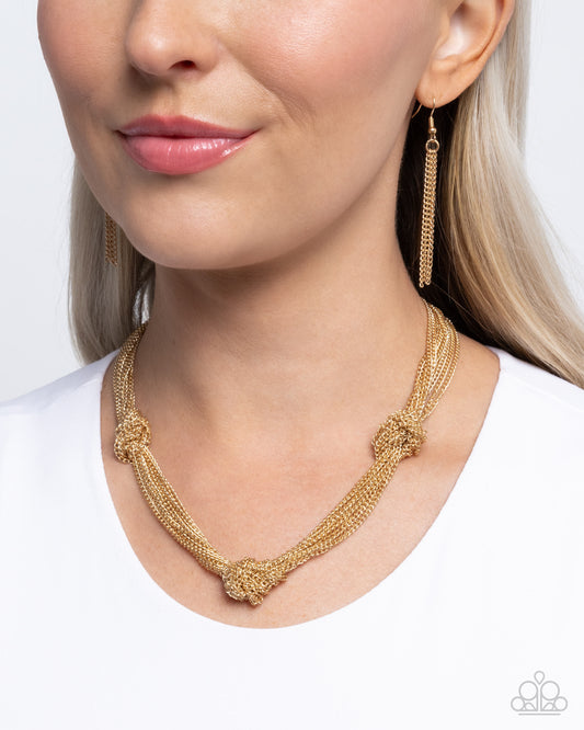 Copious Command - Gold Chain Knotted Short Necklace