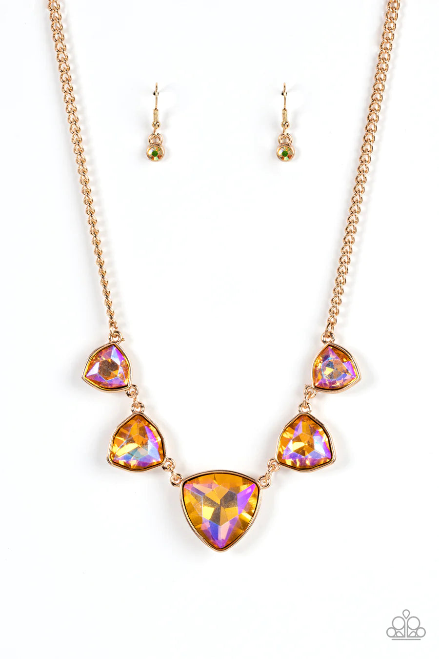 Cosmic Constellations - Gold UV Iridescent Gem Short Necklace