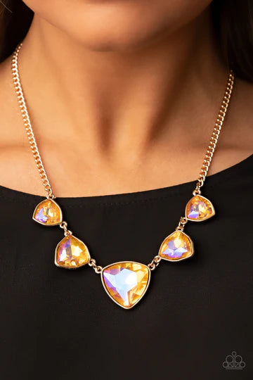 Cosmic Constellations - Gold UV Iridescent Gem Short Necklace