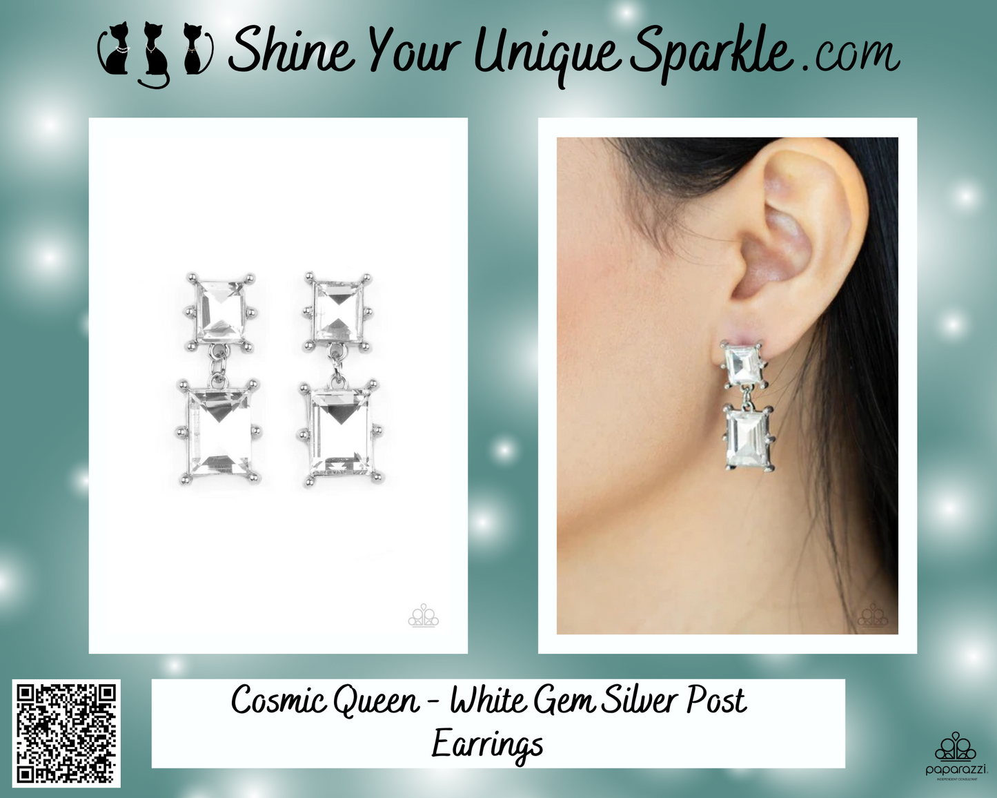 Cosmic Queen - White Gem Silver Post Earrings