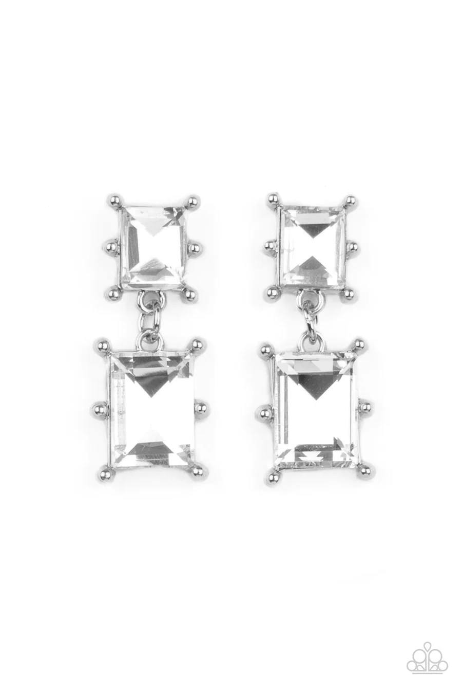 Cosmic Queen - White Gem Silver Post Earrings