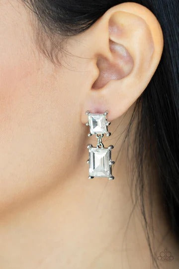 Cosmic Queen - White Gem Silver Post Earrings