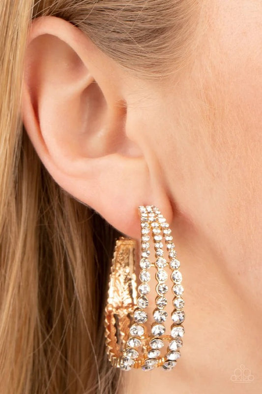 Cosmopolitan Cool - Gold Hoop White Rhinestone Post Earrings