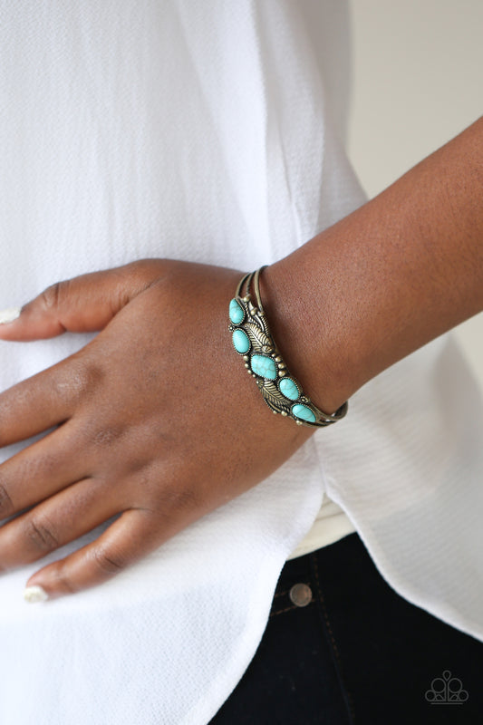 Cottage Living - Brass Turquoise Stone Feather Cuff Bracelet