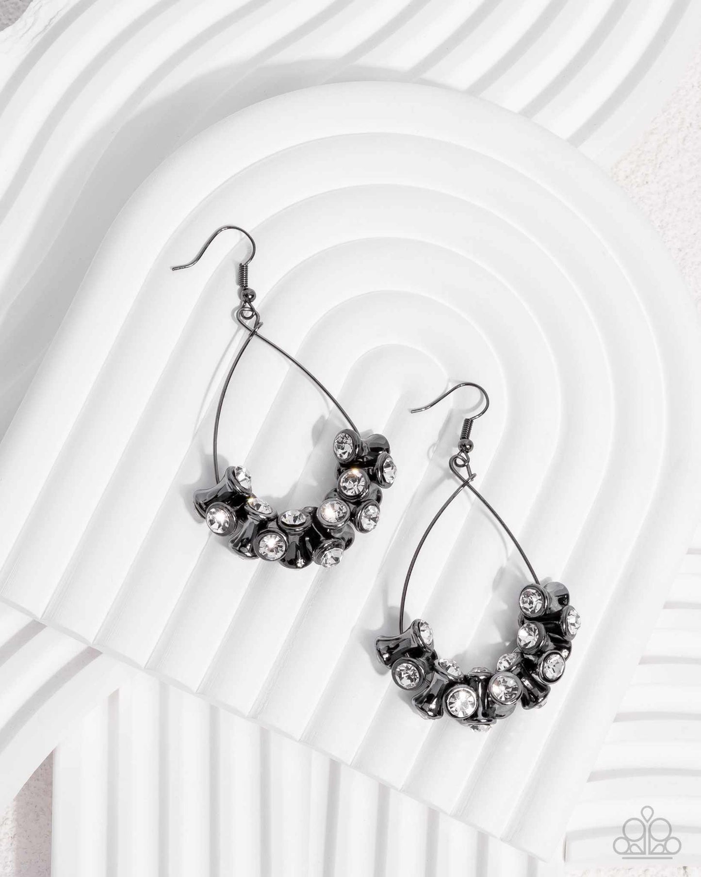 Courageous Chandelier - Black Gunmetal White Rhinestone Fishhook Earrings - 2024 Convention Exclusive