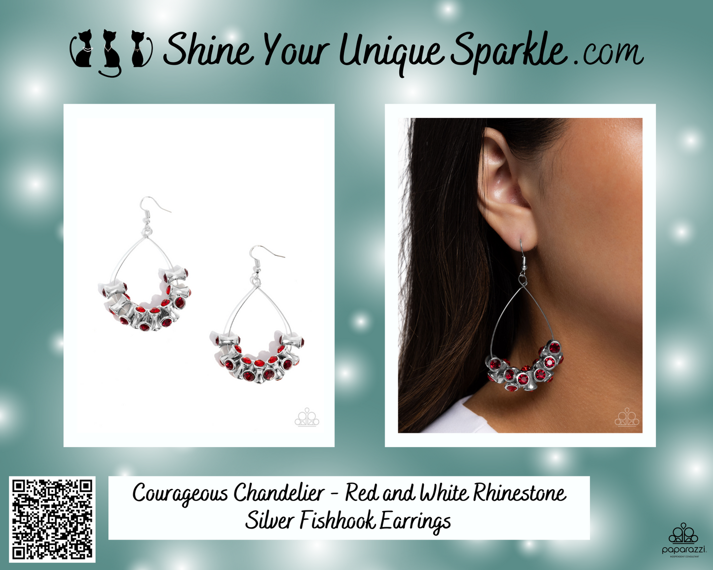 Courageous Chandelier - Red and White Rhinestone Silver Fishhook Earrings