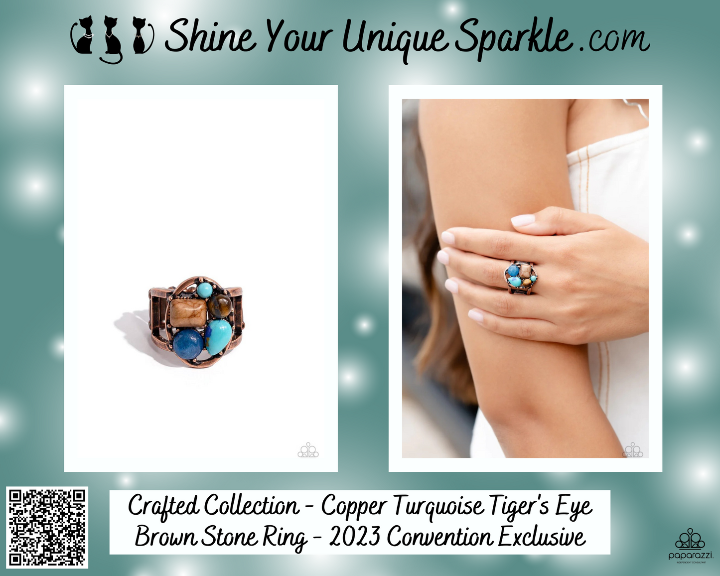 Crafted Collection - Copper Turquoise Tiger's Eye Brown Stone Ring - 2023 Convention Exclusive