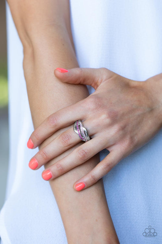 Daintily Dreamy - Pink Rhinestone Silver Ring