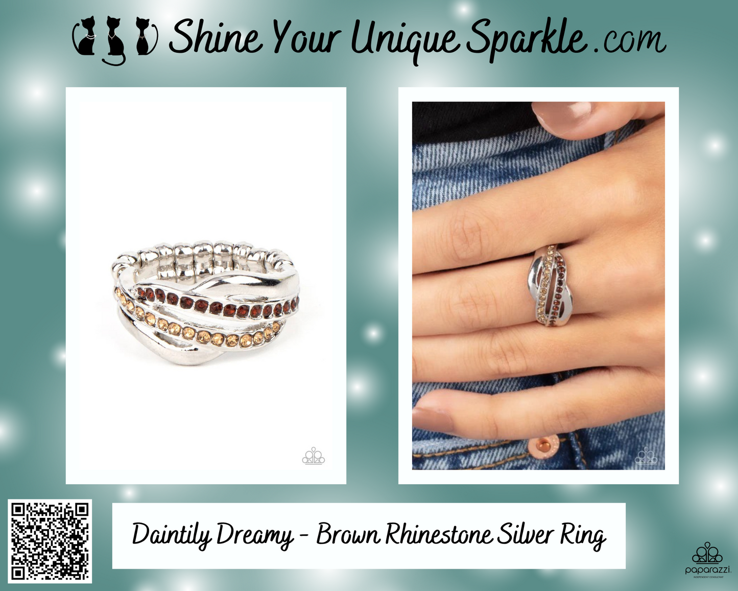 Daintily Dreamy - Brown Rhinestone Silver Ring