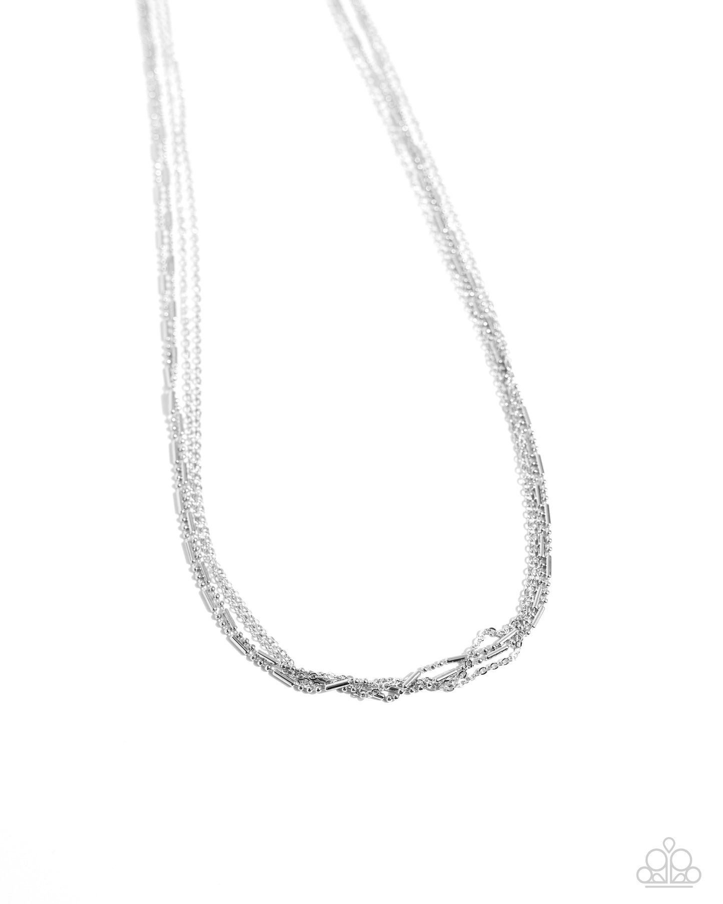 Dainty Dare - Silver Bar and Ball Layered Medium-Length Necklace