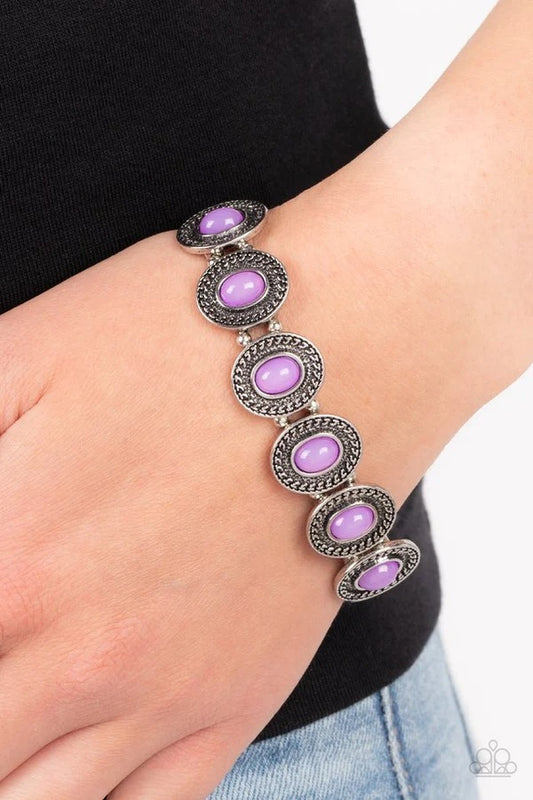 Dainty Delight - Purple Bead Silver Stretchy Bracelet