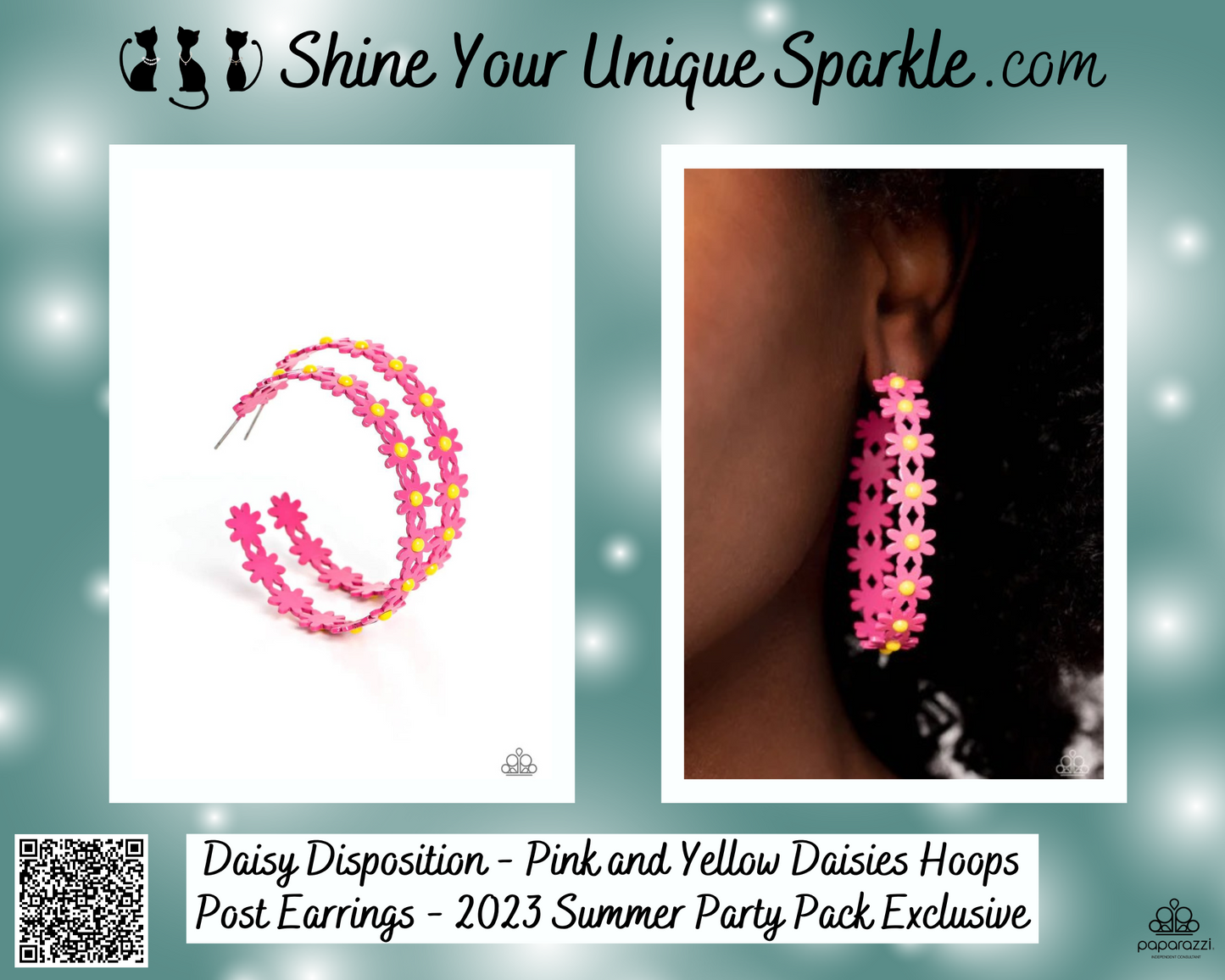 Daisy Disposition - Pink and Yellow Daisies Hoops Post Earrings - 2023 Summer Party Pack Exclusive