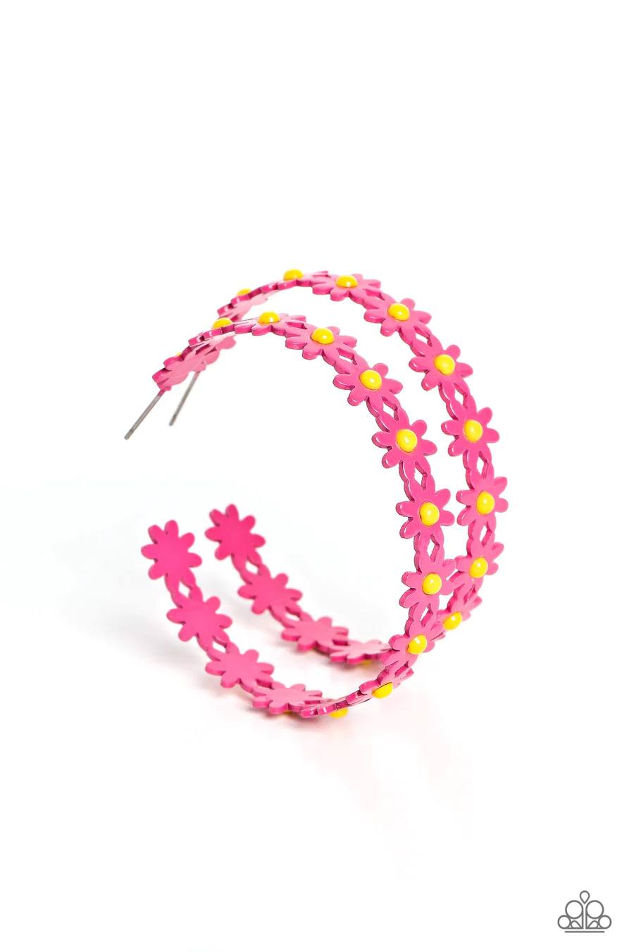 Daisy Disposition - Pink and Yellow Daisies Hoops Post Earrings - 2023 Summer Party Pack Exclusive