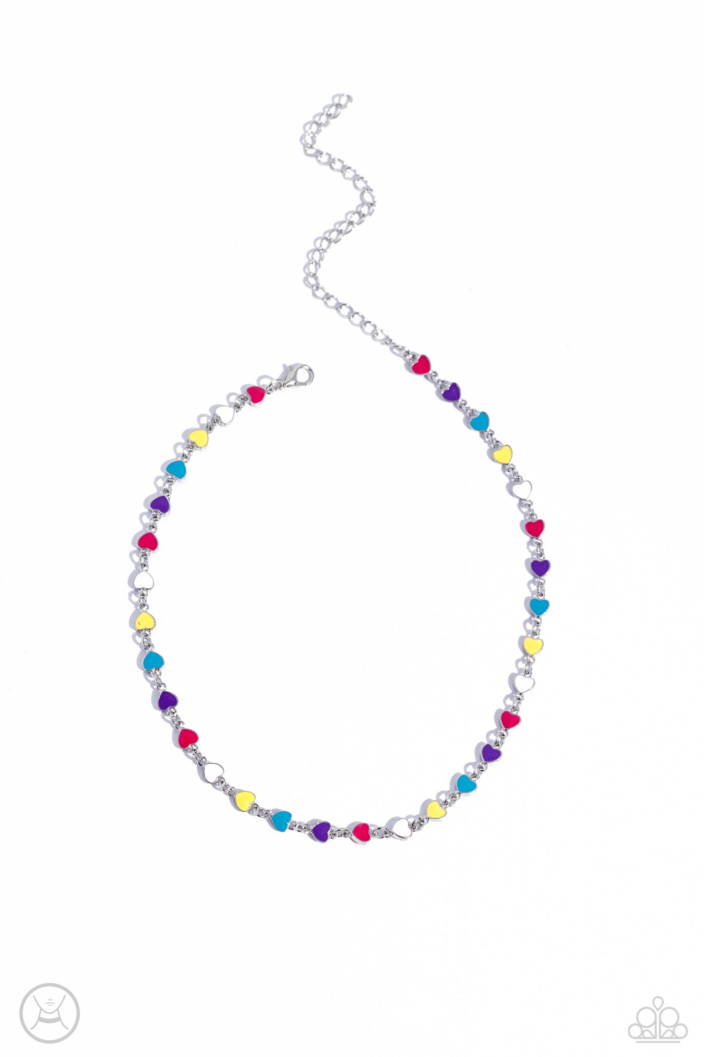 Dancing Dalliance - Multi Color Heart Silver Choker Necklace