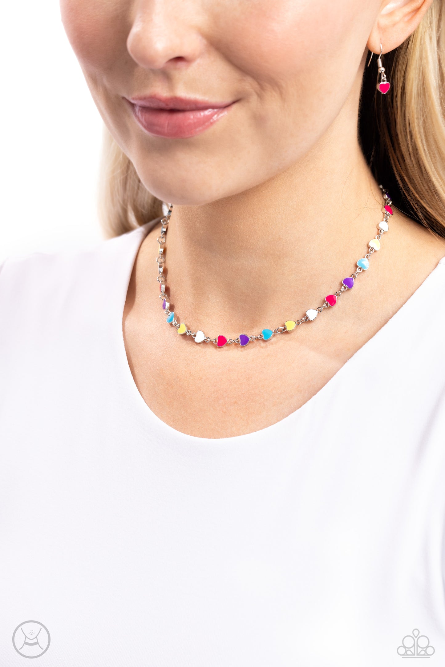 Dancing Dalliance - Multi Color Heart Silver Choker Necklace