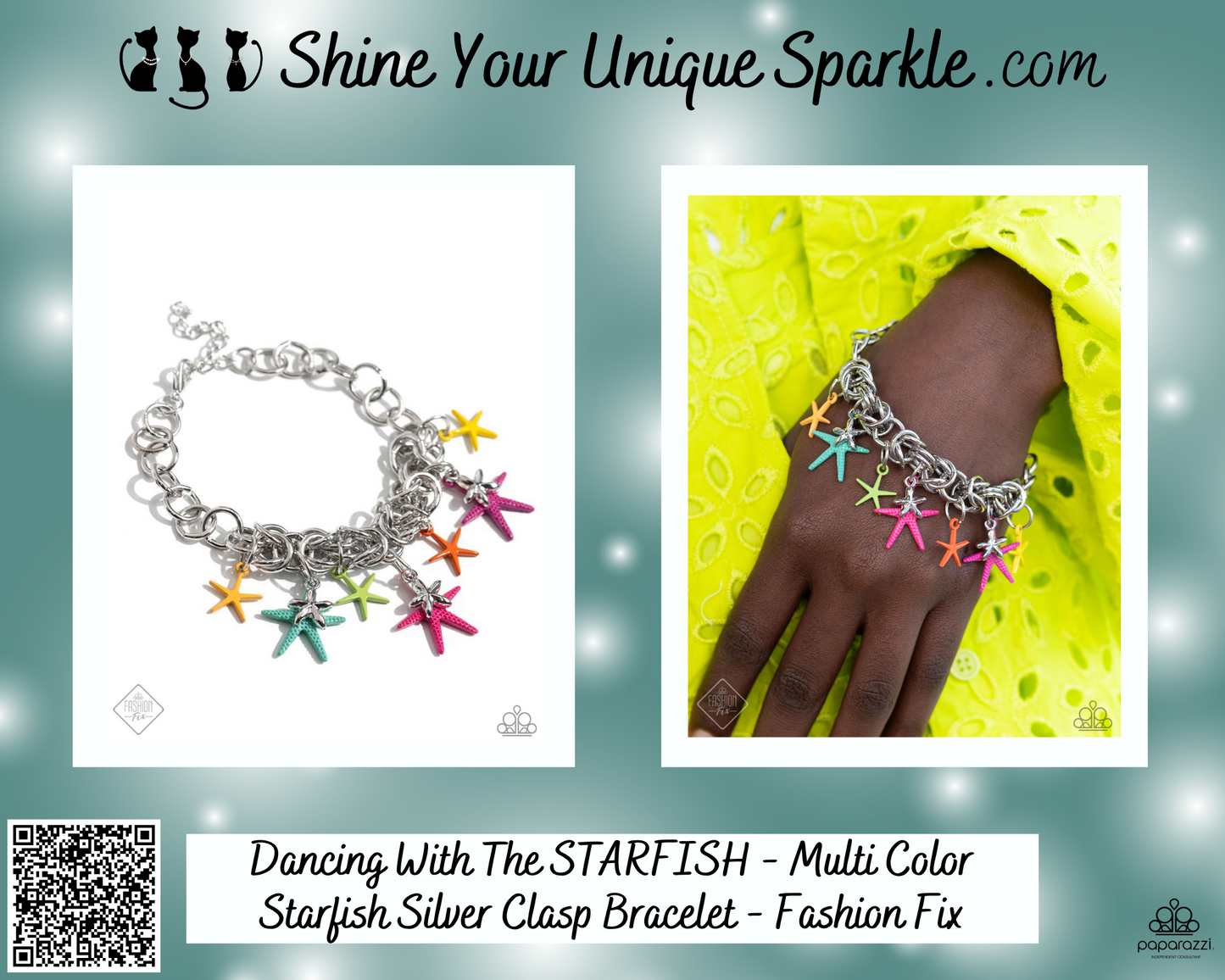 Dancing With The STARFISH - Multi Color Starfish Silver Clasp Bracelet - Fashion Fix