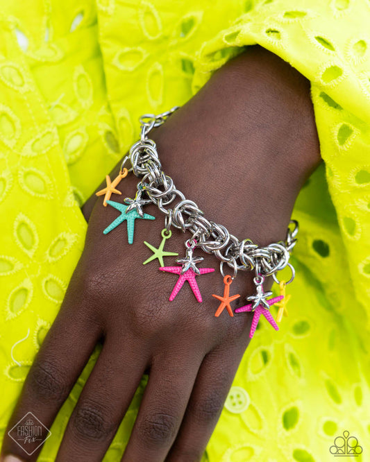 Dancing With The STARFISH - Multi Color Starfish Silver Clasp Bracelet - Fashion Fix