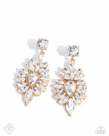 Darling Direction - Gold White Rhinestone Post Earrings - Fashion Fix