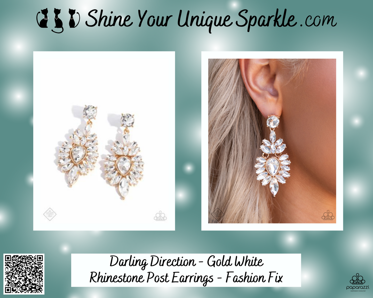 Darling Direction - Gold White Rhinestone Post Earrings - Fashion Fix