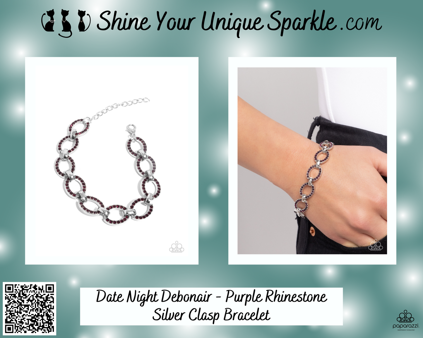 Date Night Debonair - Purple Rhinestone Silver Clasp Bracelet