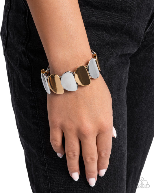 Dauntless Delight - Multi Silver and Gold Mixed Metal Clasp Bracelet