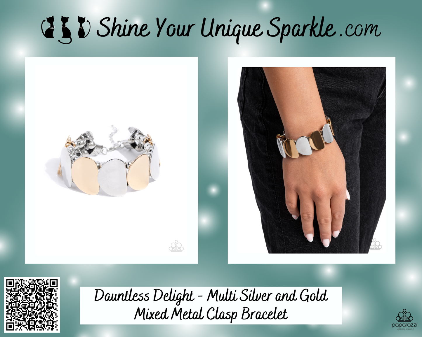 Dauntless Delight - Multi Silver and Gold Mixed Metal Clasp Bracelet