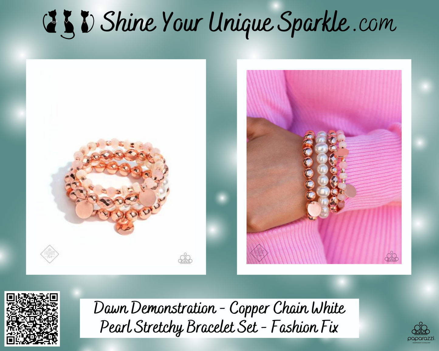 Dawn Demonstration - Copper Chain White Pearl Stretchy Bracelet Set - Fashion Fix