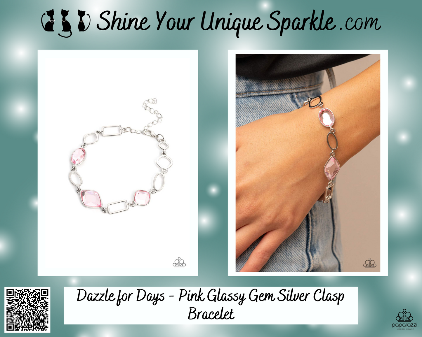 Dazzle for Days - Pink Glassy Gem Silver Clasp Bracelet