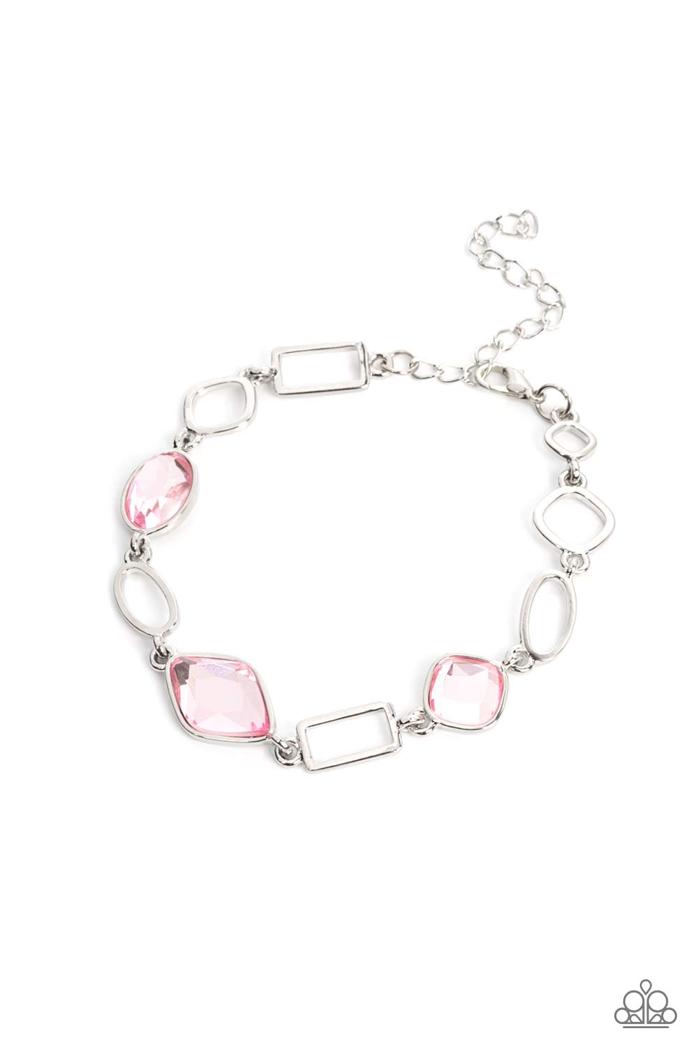 Dazzle for Days - Pink Glassy Gem Silver Clasp Bracelet