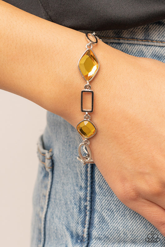 Dazzle for Days - Yellow Glassy Gem Silver Clasp Bracelet