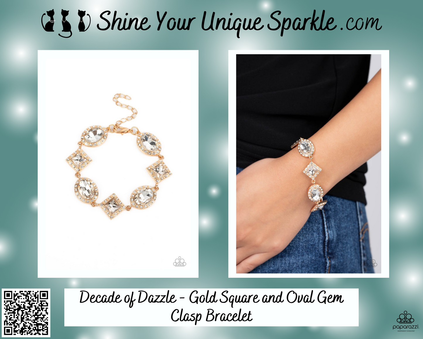 Decade of Dazzle - Gold Square and Oval Gem Clasp Bracelet