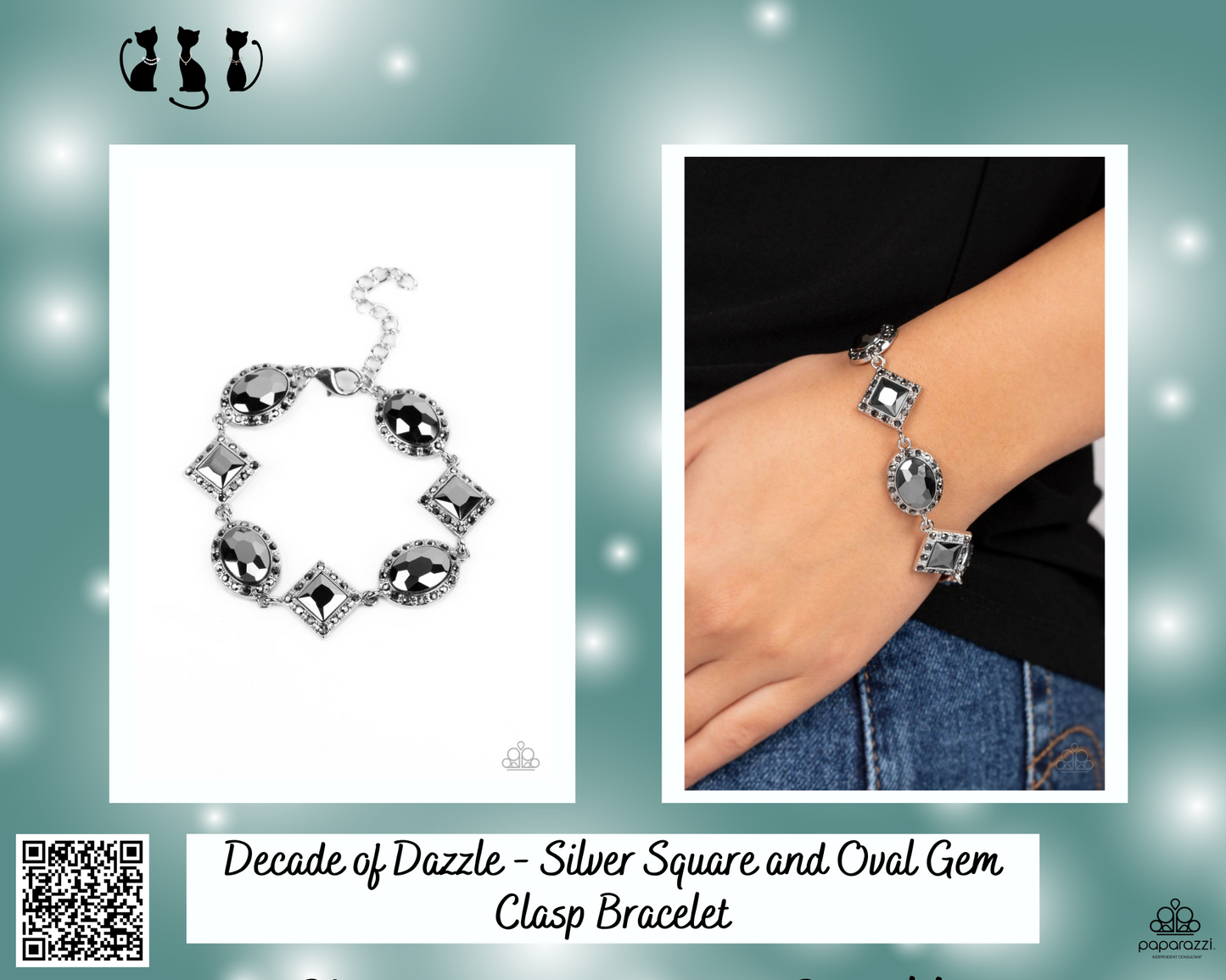 Decade of Dazzle - Silver Square and Oval Gem Clasp Bracelet