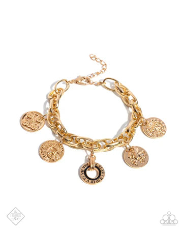 Delightful Declaration - Gold Roman Numeral Mythological Charm Clasp Bracelet - Fashion Fix