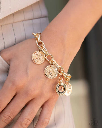 Delightful Declaration - Gold Roman Numeral Mythological Charm Clasp Bracelet - Fashion Fix