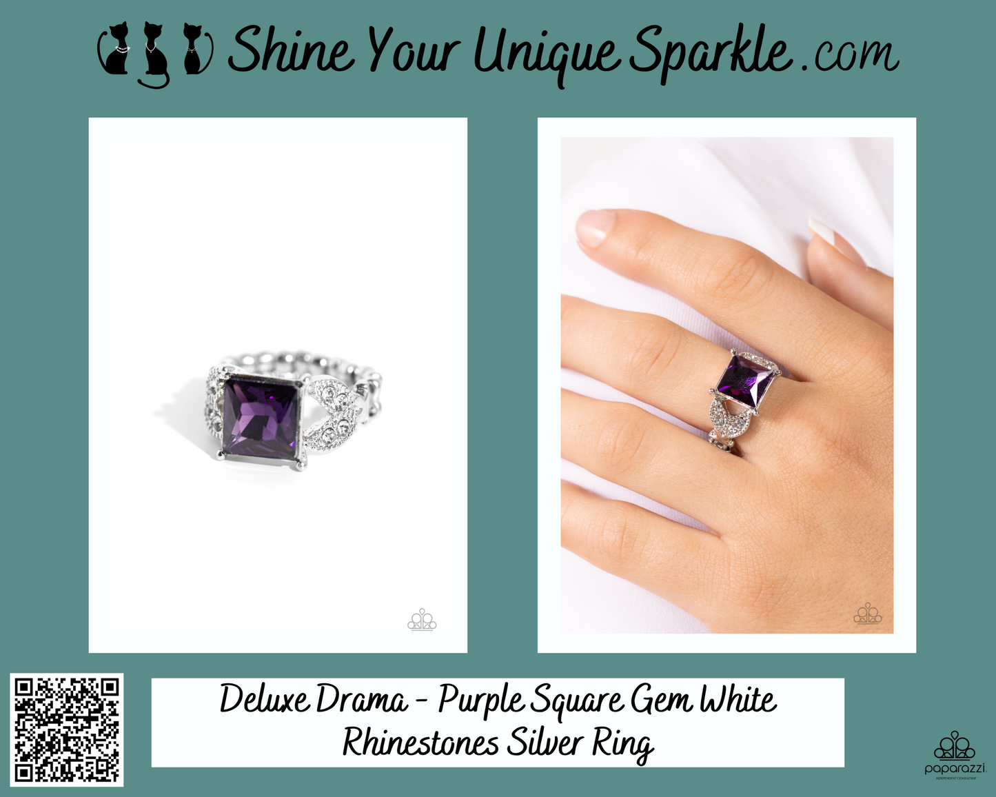 Deluxe Drama - Purple Square Gem White Rhinestones Silver Ring