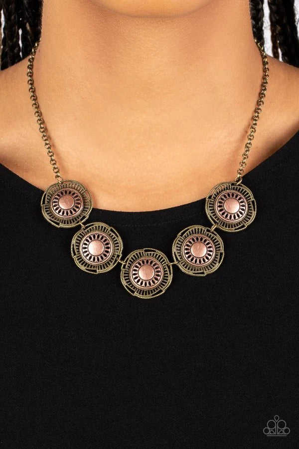Desert Décor - Multi Brass and Copper Medallion Short Necklace