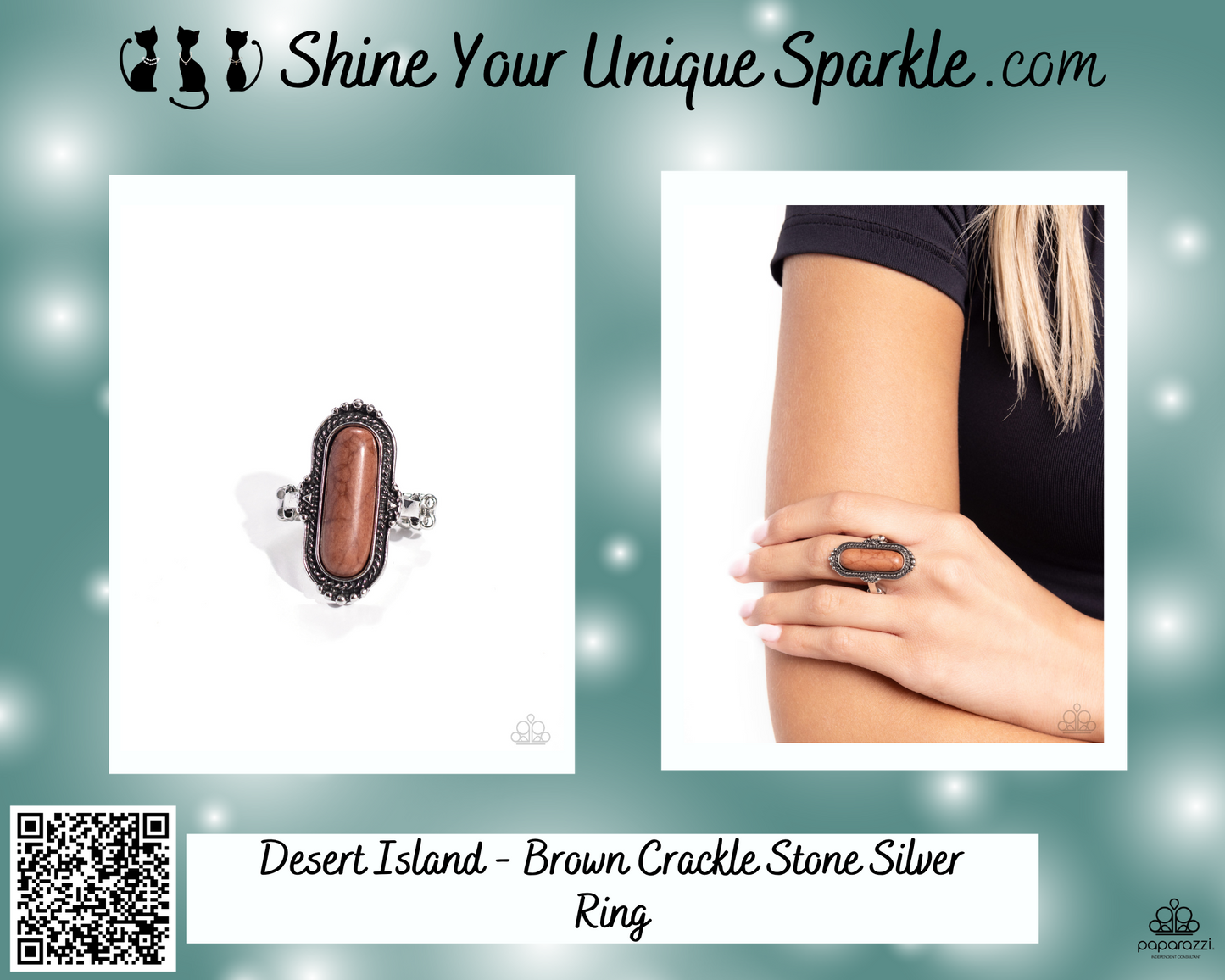 Desert Island - Brown Crackle Stone Silver Ring