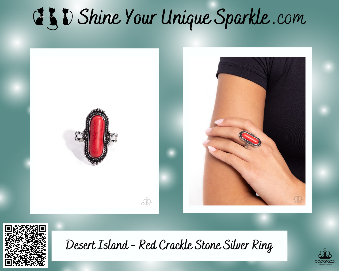 Desert Island - Red Crackle Stone Silver Ring