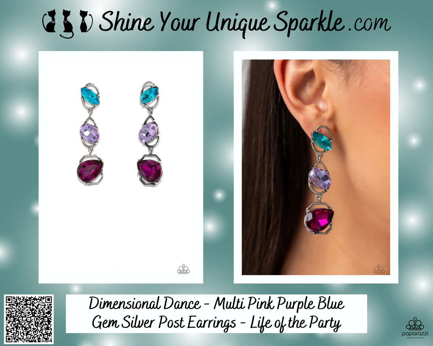 Dimensional Dance - Multi Pink Purple Blue Gem Silver Post Earrings - Life of the Party