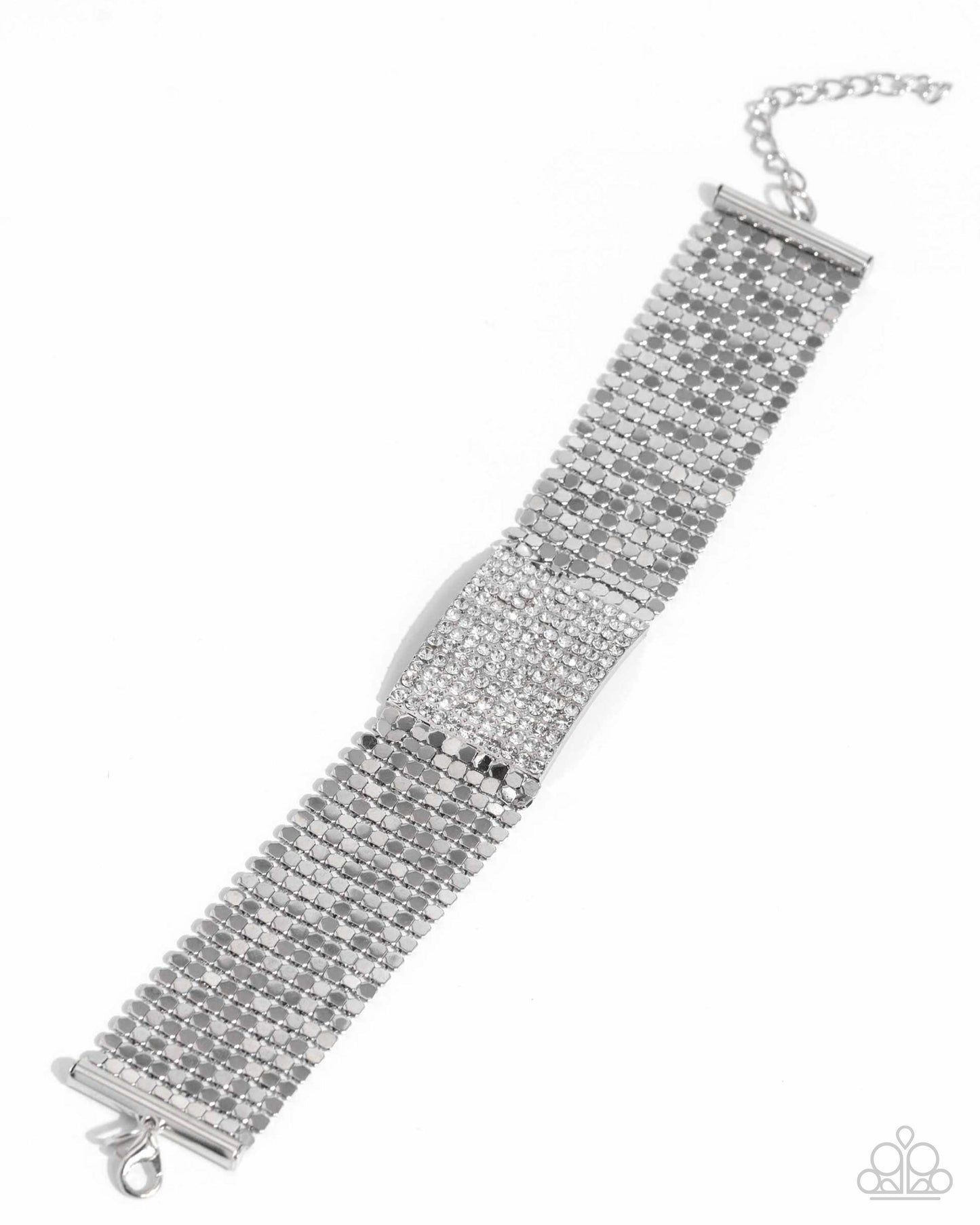 Disco Dame - White Rhinestone Silver Flat Clasp Bracelet - Life of the Party