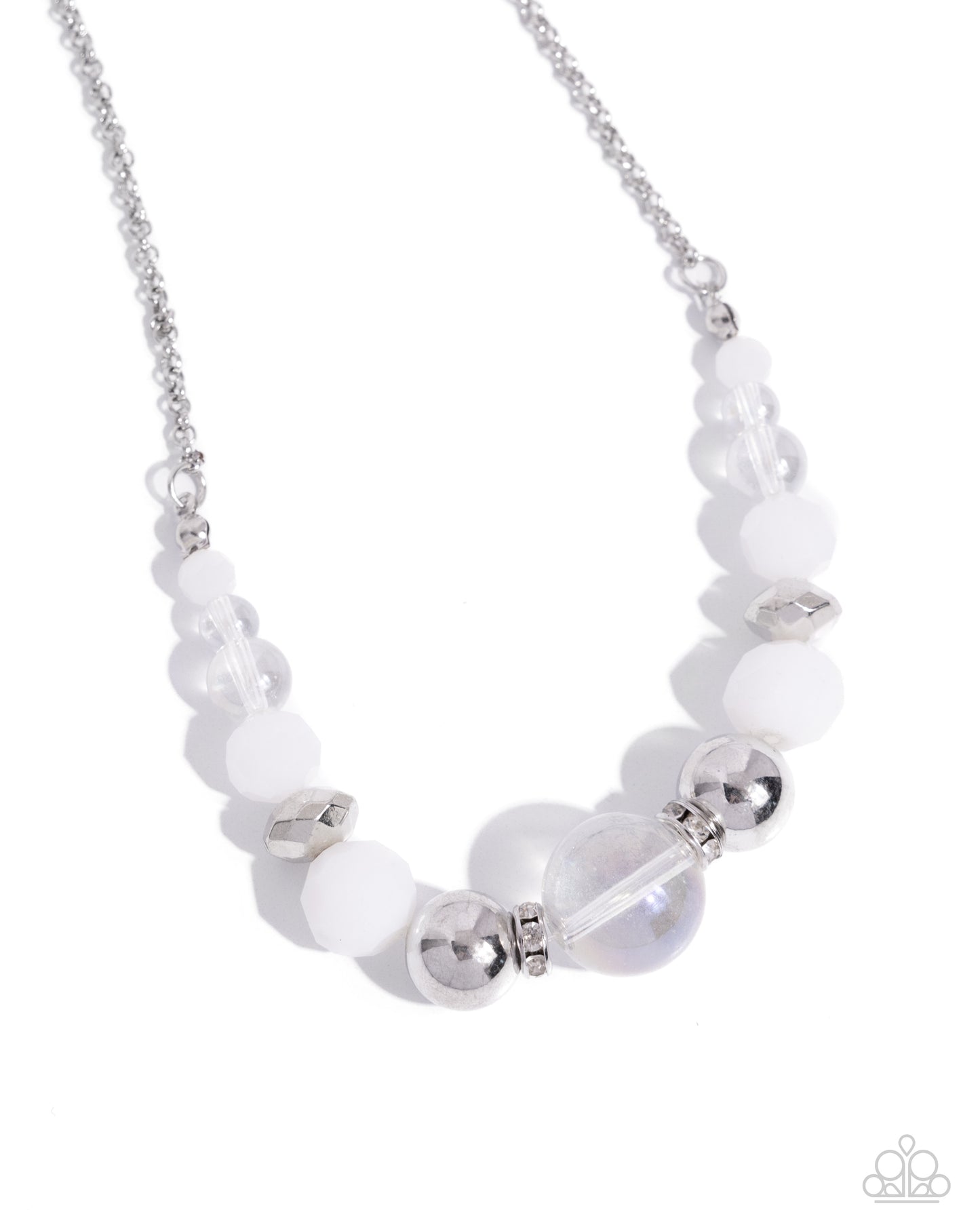 Disco Date - White Bead Dainty White Gems Short Necklace